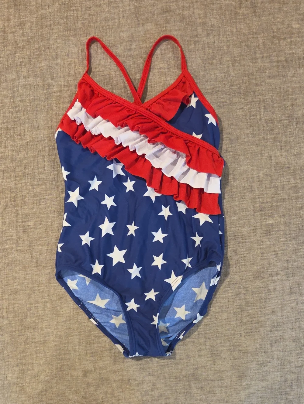 Girls' Star Print Ruffle One-Piece Swimsuit - Red, White & Blue